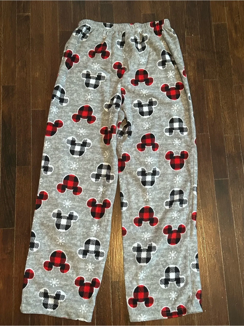 Disney Mickey Mouse Buffalo Plaid Snowflake Pajama Pants Boys/Girls Size 8 Gray